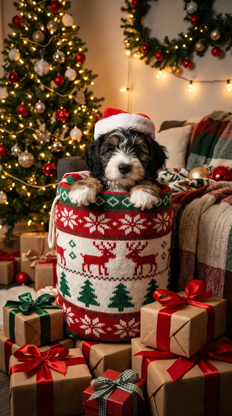 Générateur de photos de chien de Noël IA – Créez des portraits de chien  Père Noël | Media.io, image size:768x1376